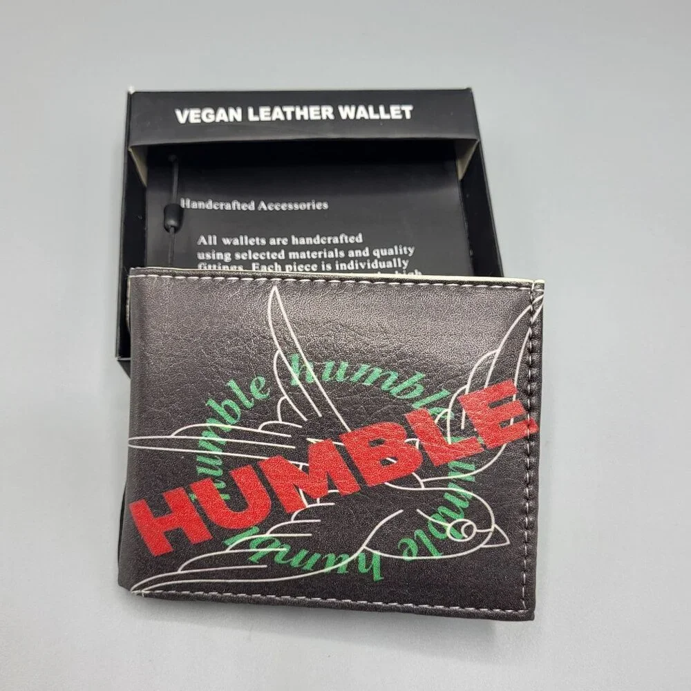Humble Vegan Leather Handcrafted Wallet Bi-Fold With Bird Graphic In Box